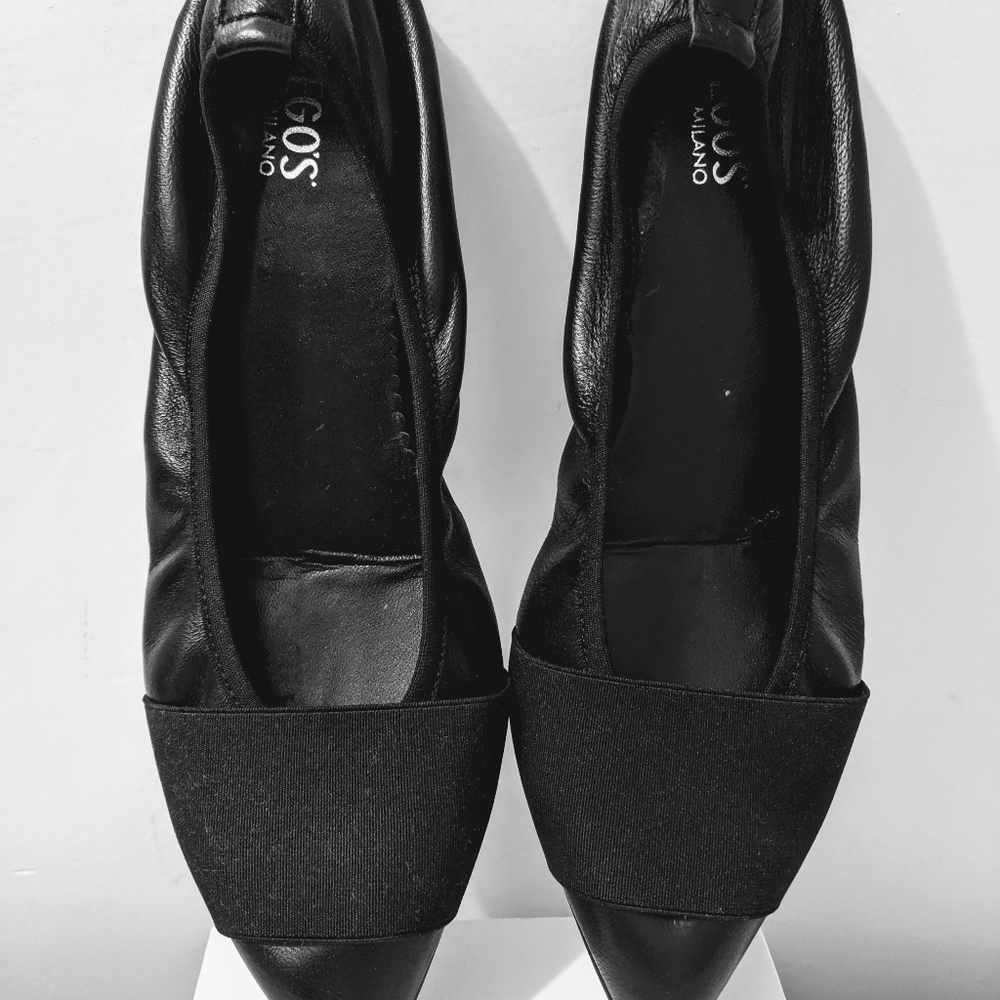 Hego's Milan Pointed Toe Black Leather Flats 9
